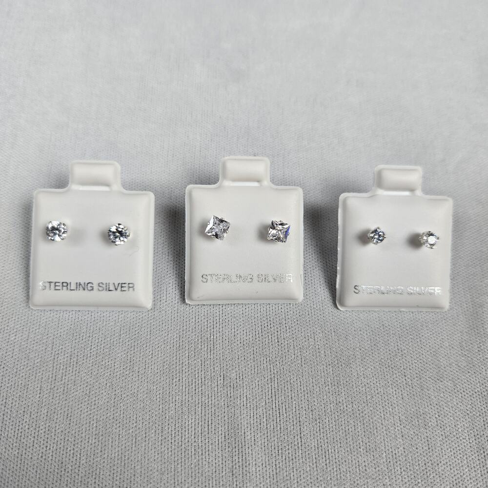 Crystal Stud Earrings 925 Silver 3 pack